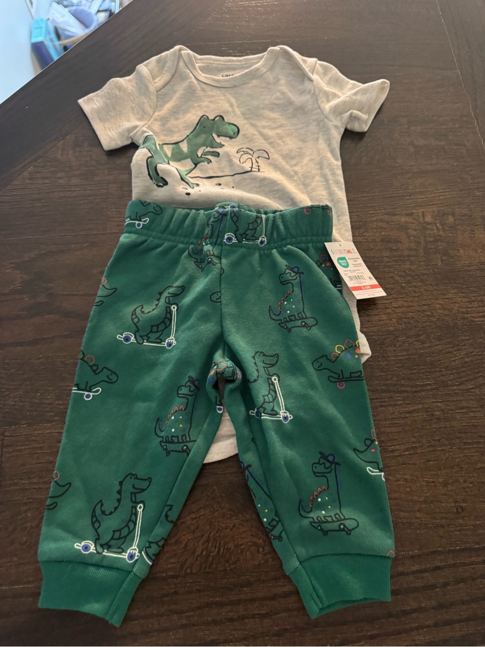 Green Dino Jogger Set with Dino onsie
